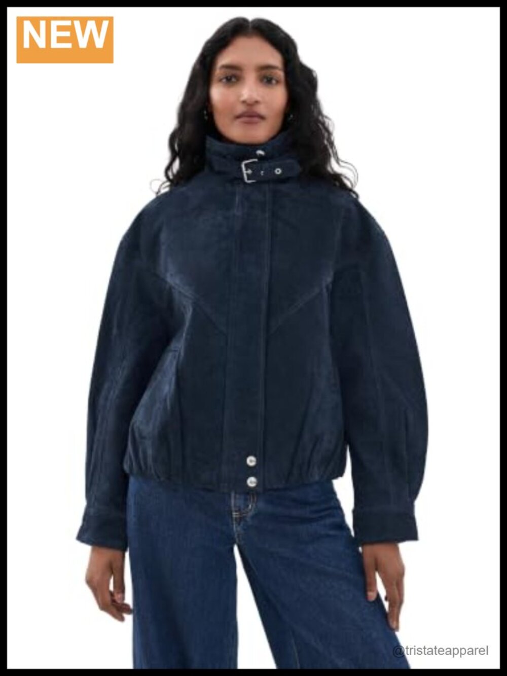 Mid-Weight Non-Stretch Suede Jacket with Buckle Collar